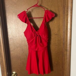 SHEKINI Red One-Piece Swimsuit Dress – Size Small